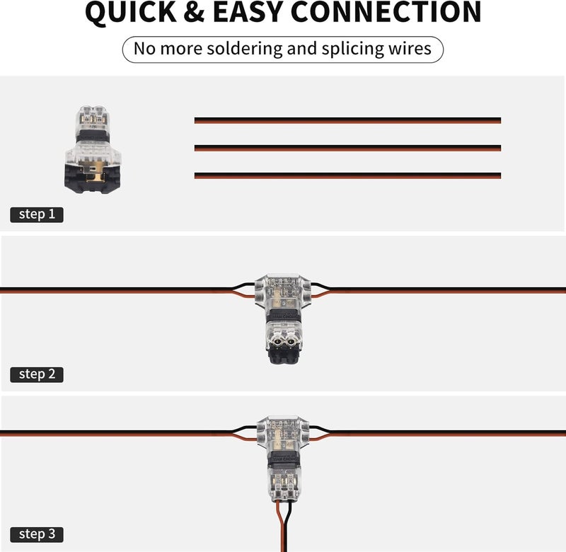 PAUTIX 10 Pcs Wire Connectors,2 Pin 2 Way Low Voltage Universal Compact Wire T Tap Splitters Connectors,18-22AWG Electrical Wire Connection Self-Stripping Quick Splice,for COB LED Strip Lights - Image 2